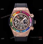 Swiss Grade 1 Copy Hublot Big Bang Unico 7750 Watch Rose Gold Rainbow Bezel 44mm